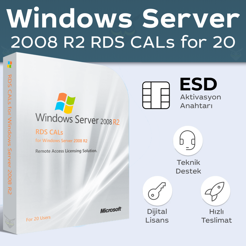 Microsoft Windows Server 2008 RDS CALs 20 Kullanıcı dijital lisans anahtarı