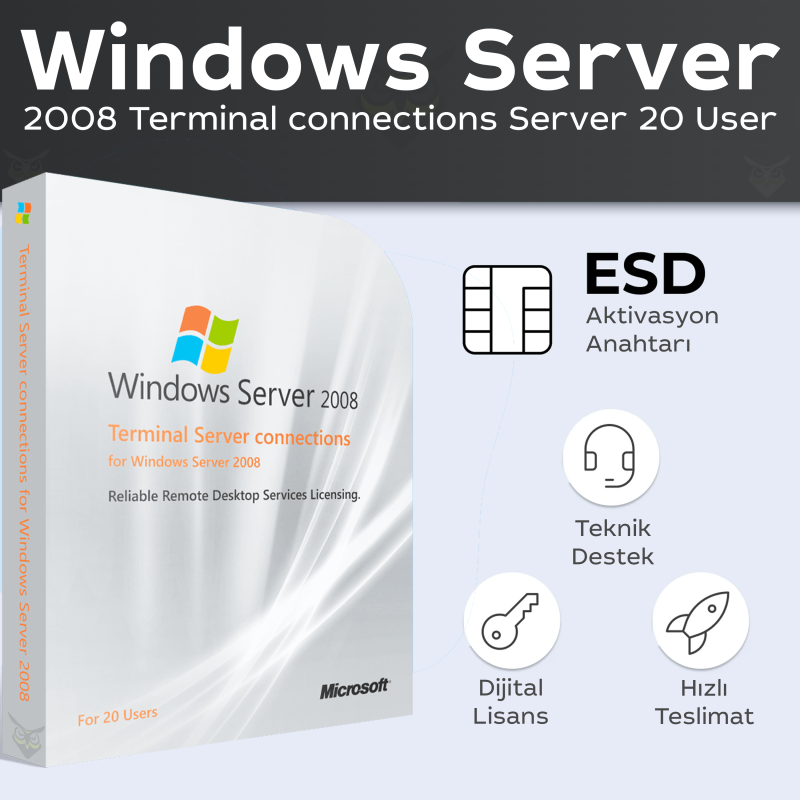 Windows Server 2008 Terminal Server connections 20 Kullanıcı dijital lisans anahtarı